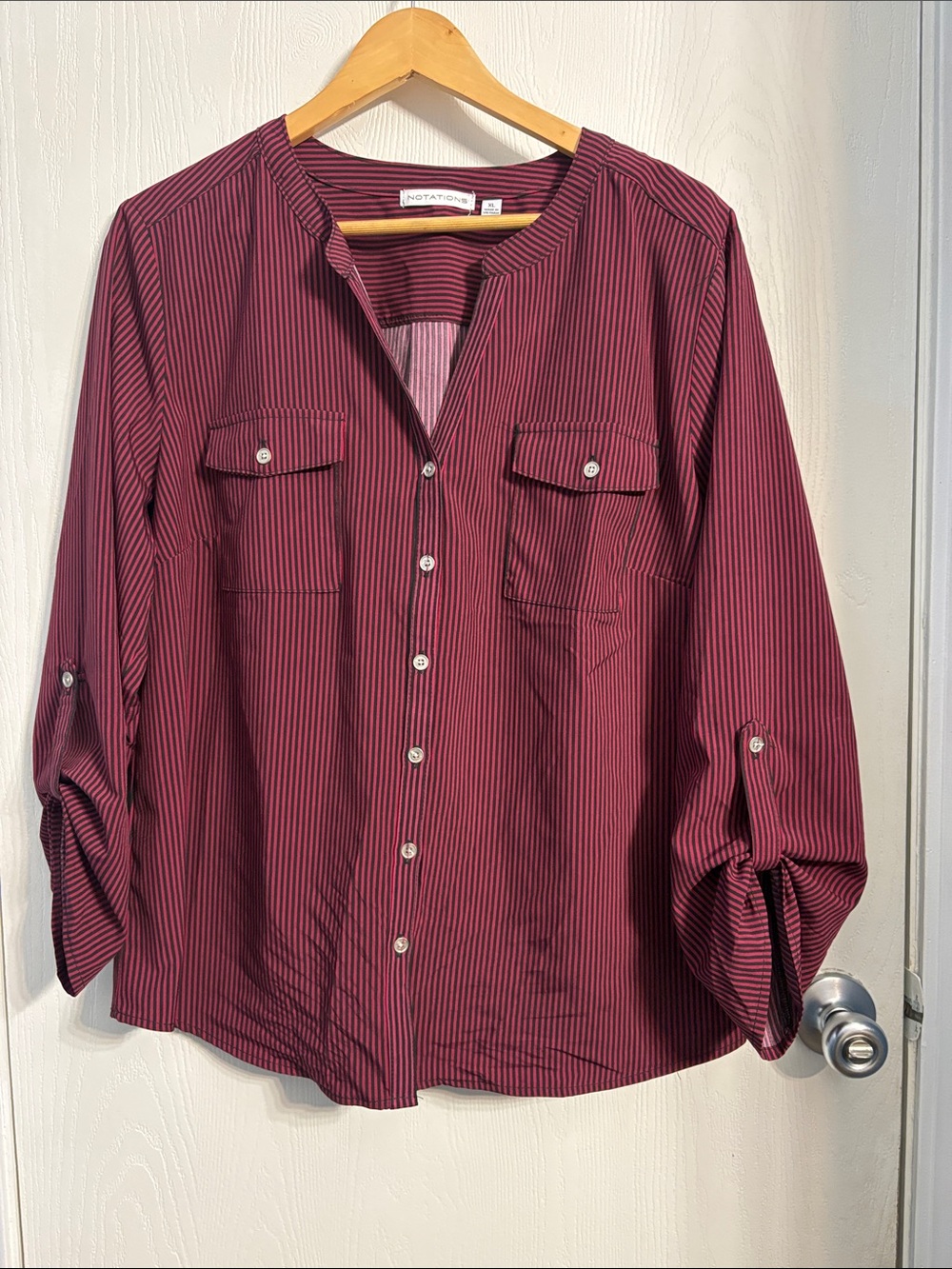 Notations Burgundy and Black Pinstripe Button-Front Shirt